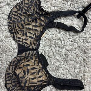 Olga Black Lace Overlay Bra with Nude Lining